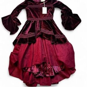 Mia Joy girls ida glam regency burgundy velour dress size 12 new with tags